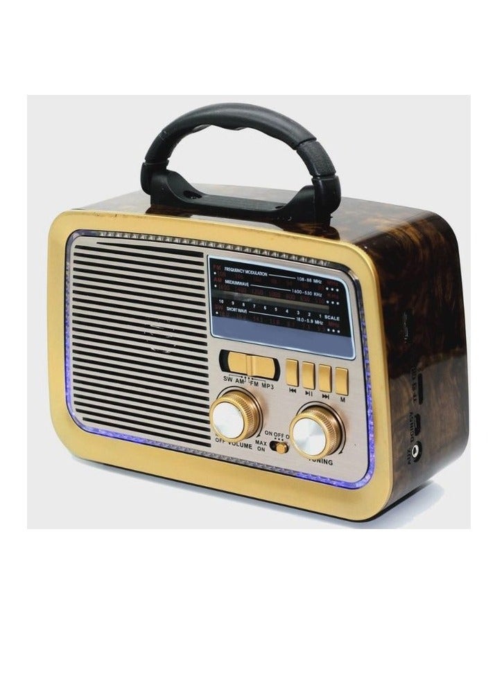 راديو محمول HI-FI بثلاث قنوات FM - AM - SW ذهبي/بني/أسود بلوتوث AUX بطاقة TF قرص فلاش USB - Image 5